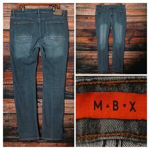 MBX Jeans Mens 38X32 Slim Straight Dark Wash Denim Stretch Mid Rise Blue Gray